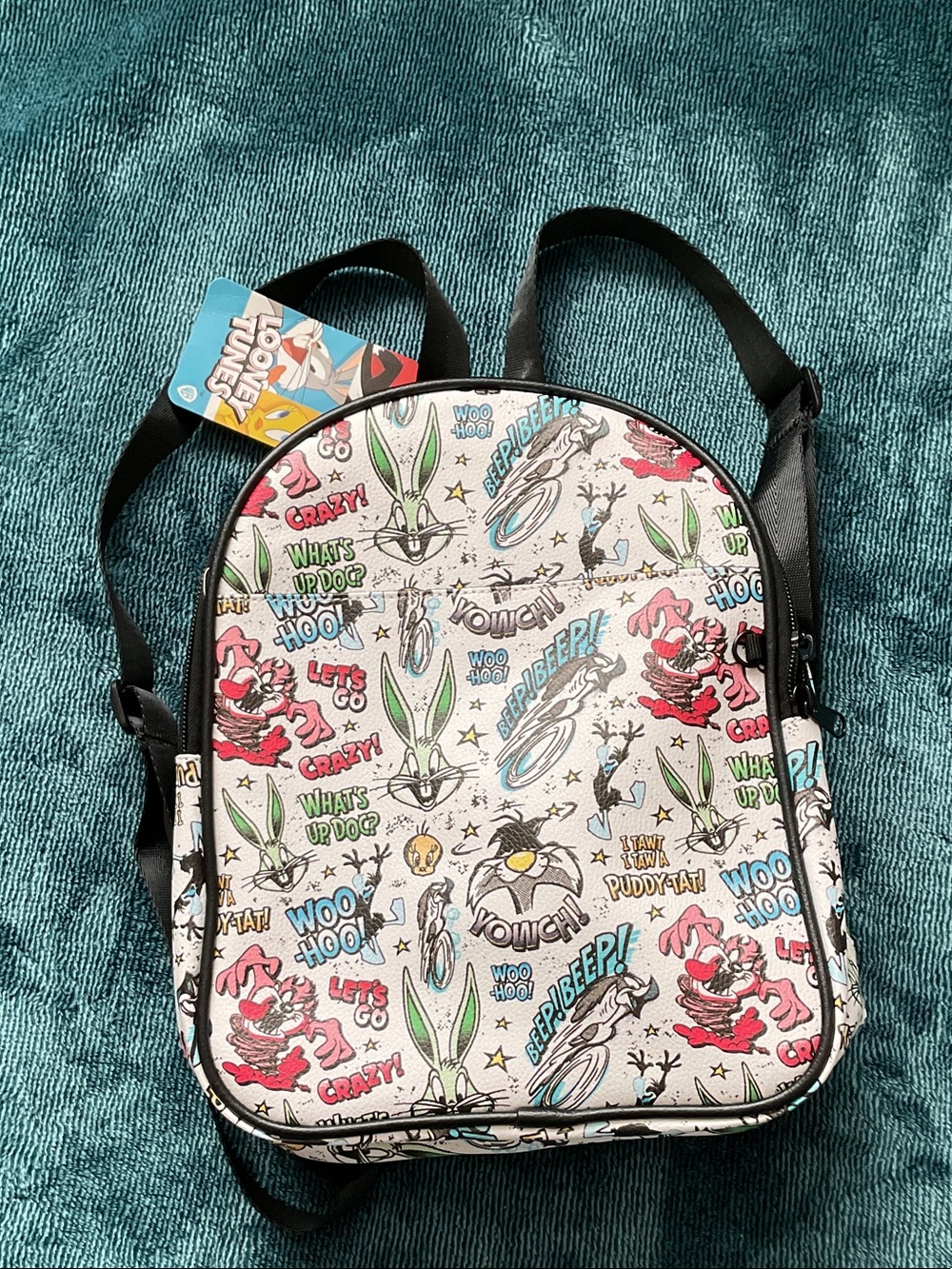 Warner Bros. White Cartoon Print Kids Mini Backpack with Multicolor Graphics